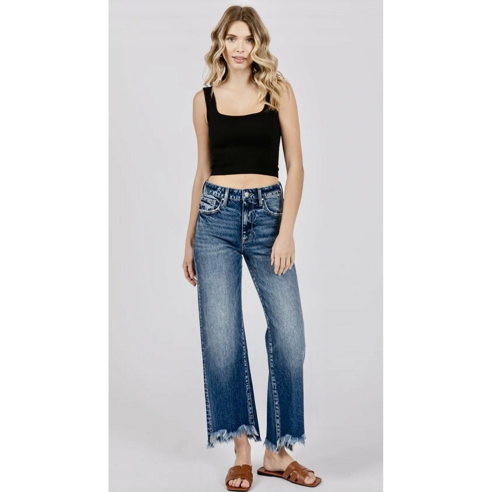 Petra 153 Jeans Womens 29 Vintage High Rise Wide Leg Frayed Hem Medium Wash Blue